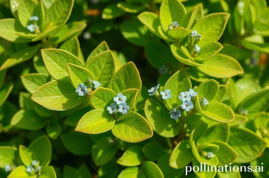 Arbusto saudável e vibrante de alecrim com folhas verde-prateadas e flores azuis, em um jardim ensolarado.
