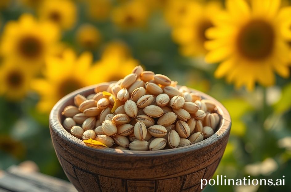 Sementes de girassol em uma tigela de madeira com pétalas de girassol, destacando a riqueza nutricional para a saúde.