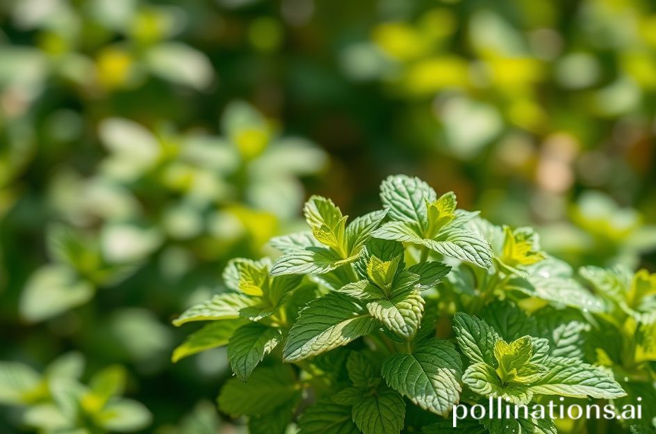 Um lindo e fresco maço de hortelã, planta medicinal com folhas verdes brilhantes, em um jardim iluminado pelo sol, pronto para uso em chás e inalações.